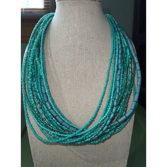 Teal Glass Seed Bead Multi-Strand Necklace -- 18" -- NWOTS - Picture 2 of 8